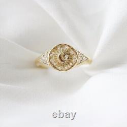 0.15 Ct Diamond Juniper Sky Vintage Wedding Ring 14k Yellow Gold Fine Jewelry