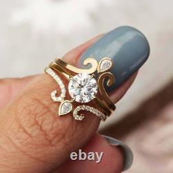 1.30TCW Round Cut Moissanite Ring Set Vintage Bridal Ring Set Yellow Gold Plated