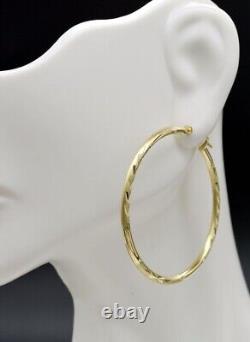 1.4'' 10k Solid Yellow Gold Plated Large Hoop Diamond Cut Earrings