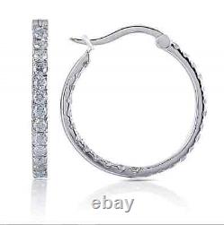 1.50 Ct Round Simulated Diamond Women's Hoop Earrings 14k White Gold Plated