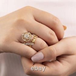 1 Ctw Round Cut Moissanite Double Halo Wedding Ring 14K Yellow Gold Vintage Ring