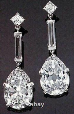 12ct Long Earring Solid 935 Sterling Silver White Wedding Jewelry Pear Cz Women