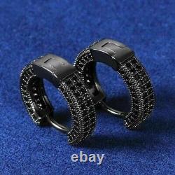 14K Black Gold Plated Round Simulated Diamond Clip-on Earring Men Birthday Gift