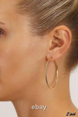 14K Real Solid Yellow Gold Shiny Polished Round Creole Hoop Earrings All Sizes