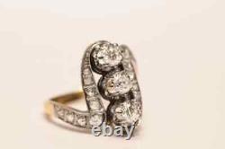 14K Two Tone Gold Plated 3 CT Round Cut Moissanite Antique Vintage Wedding Ring