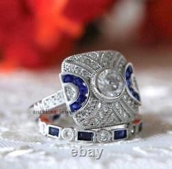 14K White Gold Over 4CT Round Cut Diamond Simulated Vintage Wedding Ring Set