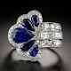 14k White Gold Plated 2.05ct Blue Pear Cut Simulated Vintage Bridal Wedding Ring