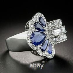 14K White Gold Plated 2.05Ct Blue Pear Cut Simulated Vintage Bridal Wedding Ring