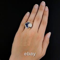 14K White Gold Plated 2.05Ct Blue Pear Cut Simulated Vintage Bridal Wedding Ring