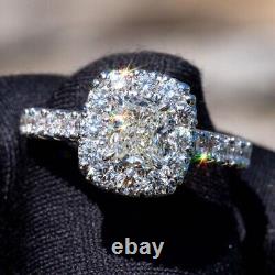 14K White Gold Plated 3 CT Cushion Cut Moissanite Halo Vintage Wedding Ring