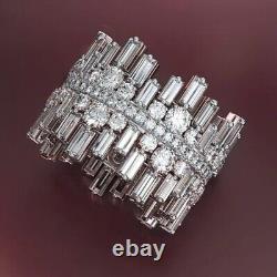 14K White Gold Plated 3CT Round & Baguettes Moissanite Vintage Wedding Band