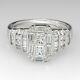 14k White Gold Plated 4ct Princess Cut Moissanite Vintage Bridal Wedding Ring