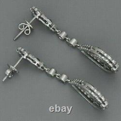 14K White Gold Vintage Art Deco Wedding Drop Dangle Earrings 1.52 Ct CZ Earrings