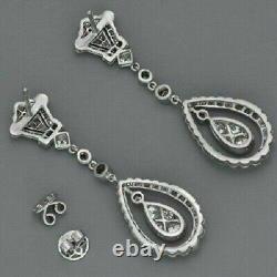 14K White Gold Vintage Art Deco Wedding Drop Dangle Earrings 1.52 Ct CZ Earrings