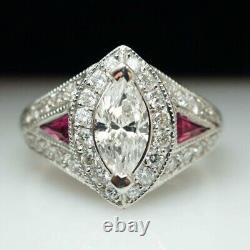14K White Gold plated 3CT Marquise Cut Lab Created Diamond Vintage Wedding Ring