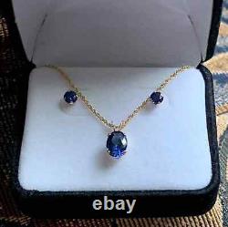 14K Yellow Gold Plated 6Ct Oval Simulated Sapphire Wedding Jewelry Set For Gift