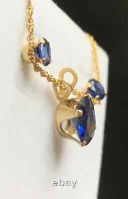 14K Yellow Gold Plated 6Ct Oval Simulated Sapphire Wedding Jewelry Set For Gift