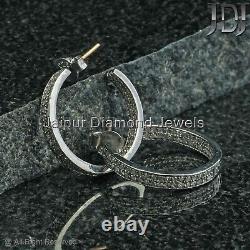 14k Gold Pave Real Diamond Hoop Earrings 925 Silver Vintage Look Wedding Jewelry