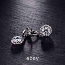 14k White Gold Finish 2Ct Round Lab-Created Diamond Halo Clip-On Stud Earrings