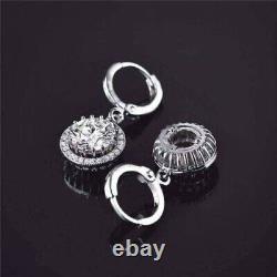 14k White Gold Finish 2Ct Round Lab-Created Diamond Halo Clip-On Stud Earrings