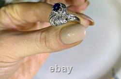 14k White Gold Plated 3Ct Round Cut Simulated Blue Sapphire Vintage Wedding Ring