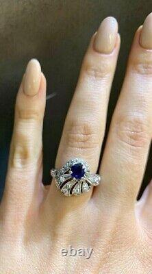 14k White Gold Plated 3Ct Round Cut Simulated Blue Sapphire Vintage Wedding Ring
