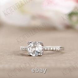 18K White Gold Round Cut White Topaz Diamonds Jewelry Vintage Wedding Fine Ring