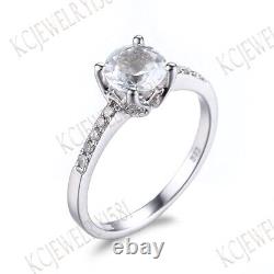 18K White Gold Round Cut White Topaz Diamonds Jewelry Vintage Wedding Fine Ring