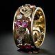 1ct Round Cut Lab-created Red Ruby Vintage Wedding Band 14k Yellow Gold Plated