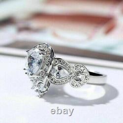 2.00 CT Pear Cut Moissanite Art Deco Vintage Wedding Ring 14K White Gold Plated