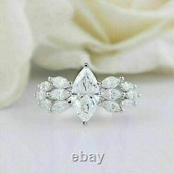 2.00 Ct Marquise Moissanite Cluster Vintage Wedding Ring 14K White Gold Plated