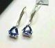 2.0ct Trillion Cut Blue Tanzanite Lab Created Drop Earrings 14k White Gold Over