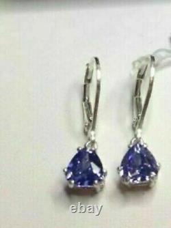 2.0Ct Trillion Cut Blue Tanzanite Lab Created Drop Earrings 14K White Gold Over