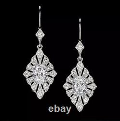 2.15Ct Lab Created Diamond Vintage Art Deco Dangle Earrings 14K White Gold Over