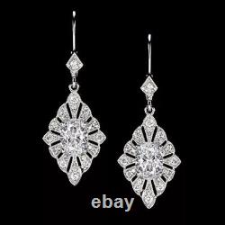 2.15Ct Lab Created Diamond Vintage Art Deco Dangle Earrings 14K White Gold Over