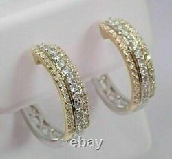 2.20 Ct Round Cut Simulated Diamond 3-Row Hoop Earrings 14K Two Tone Gold Plated