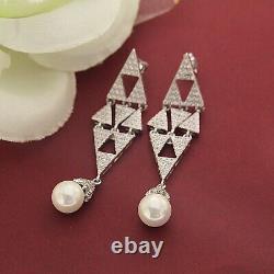2.25 CT Round Cut Cubic Zircon Wedding Dangle-Drop Earrings For Gift 925 Silver