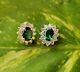 2.50ct Oval Cut Simulated Green Emerald Halo Stud Earrings 14k White Gold Plated
