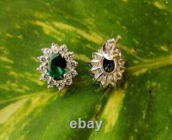 2.50CT Oval Cut Simulated Green Emerald Halo Stud Earrings 14K White Gold Plated