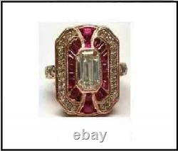 2.5Ct Emerald Cut Moissanite Art Deco Vintage Wedding Ring 14K Rose Gold Plated