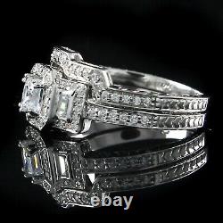 2 Ct Princess & Baguette Simulated Diamond Vintage Style Bridal Ring 925 Silver