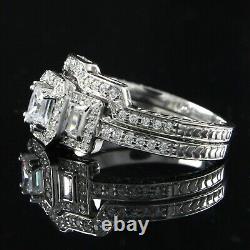 2 Ct Princess & Baguette Simulated Diamond Vintage Style Bridal Ring 925 Silver