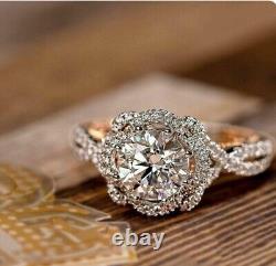 2 Ct Round Cut Moissanite Halo Vintage Wedding Ring 14K Rose Gold Plated Silver