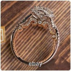 2 Ct Round Cut Moissanite Halo Vintage Wedding Ring 14K Rose Gold Plated Silver