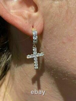 2 Ct Round Simulated Diamond Cross Drop Dangle Earrings 925 Sterling Silver