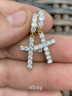 2 Ct Round Simulated Diamond Cross Drop Dangle Earrings 925 Sterling Silver