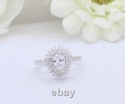 2CT Pear Cut Moissanite Vintage Halo Bridal Wedding Ring 14K White Gold Plated