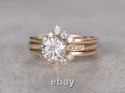 2CT Round Cut Moissanite 14K Yellow Gold Plated Vintage Style Bridal Set Ring