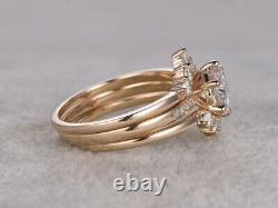 2CT Round Cut Moissanite 14K Yellow Gold Plated Vintage Style Bridal Set Ring