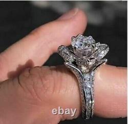 2CT Round Cut Moissanite Flower Shape Vintage Wedding Ring 14K White Gold Plated
